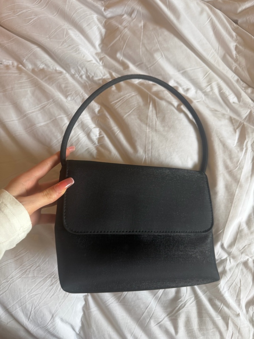 Vintage 90s Classic Black Structured Sparkly Sheen Handbag